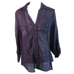 Charlotte Russe Women's Long Sleeve Roll Tab Purple Snap Front Blouse NWT Size L